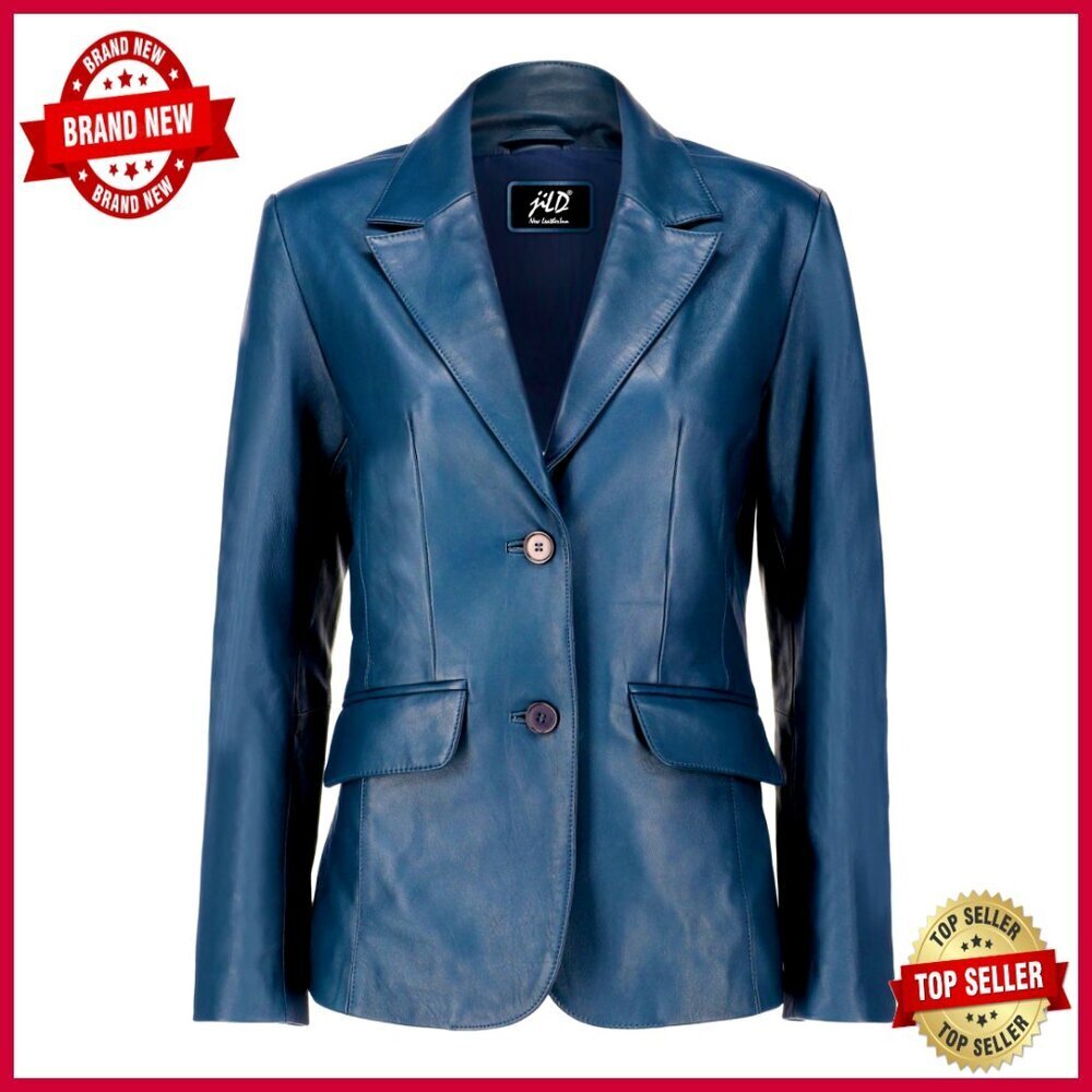 Lambskin Leather Blazer Jacket Women Classic Fit Long Sleeve